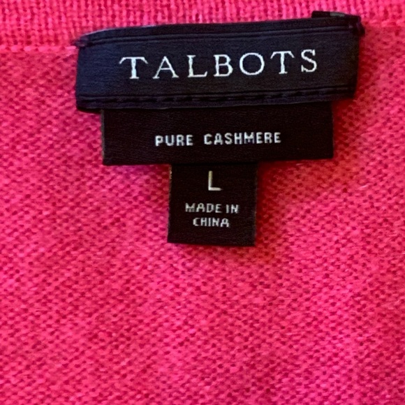 Talbots sweater Large Pink with grey stripes 100% cashmere button cuffs soft - Picture 2 of 8